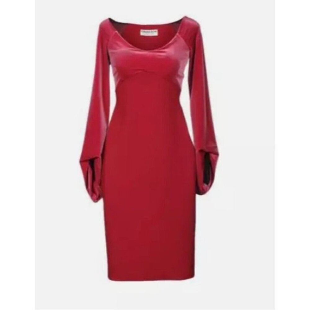 NWT La Petite Robe CHIARA BONI Narda Velvet Empire Waist Dress Granata‎ Size 2